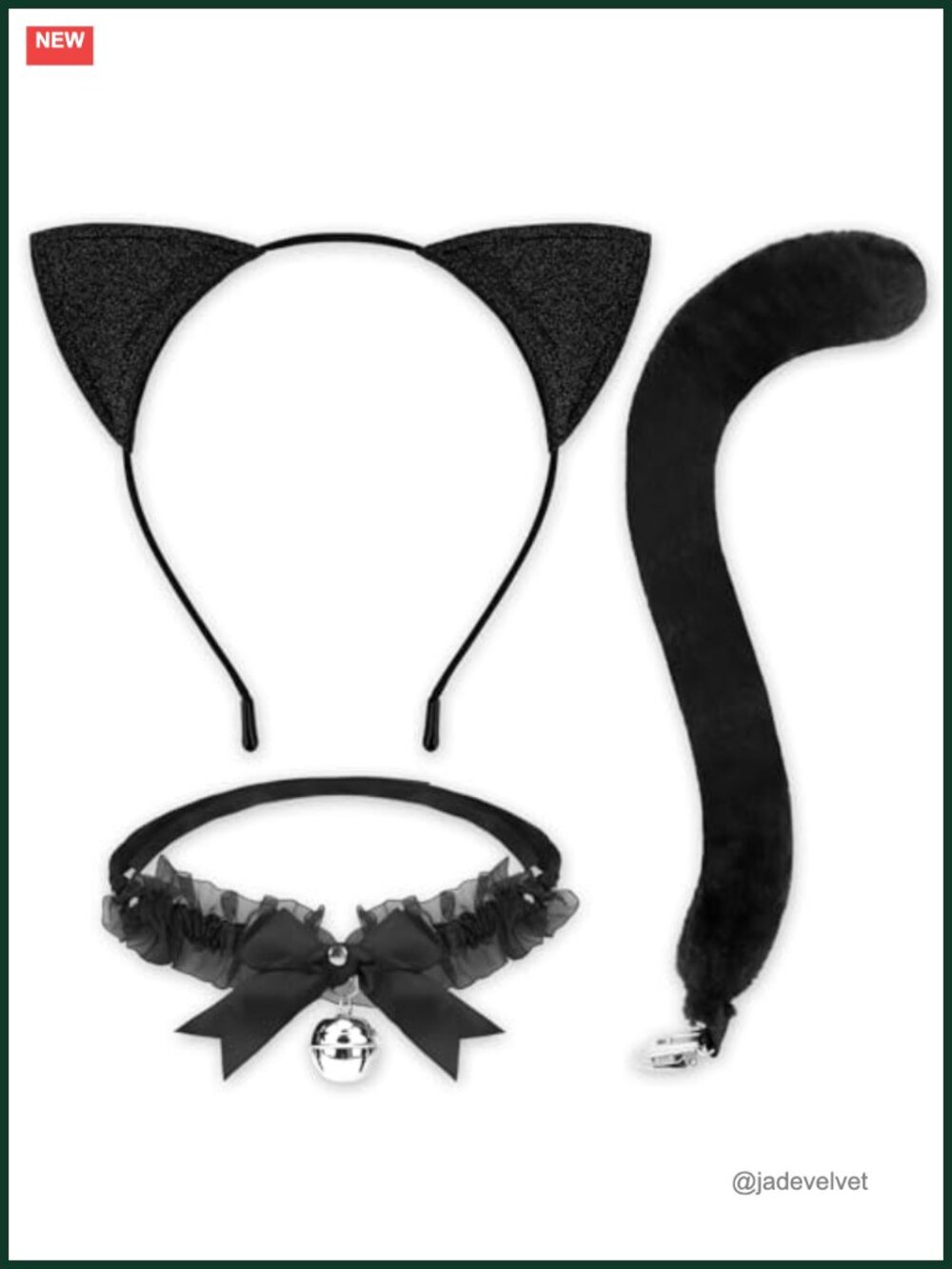 Cat Costume Set Ears Headband Plush Tail Bell Choker Halloween Cosplay Kit